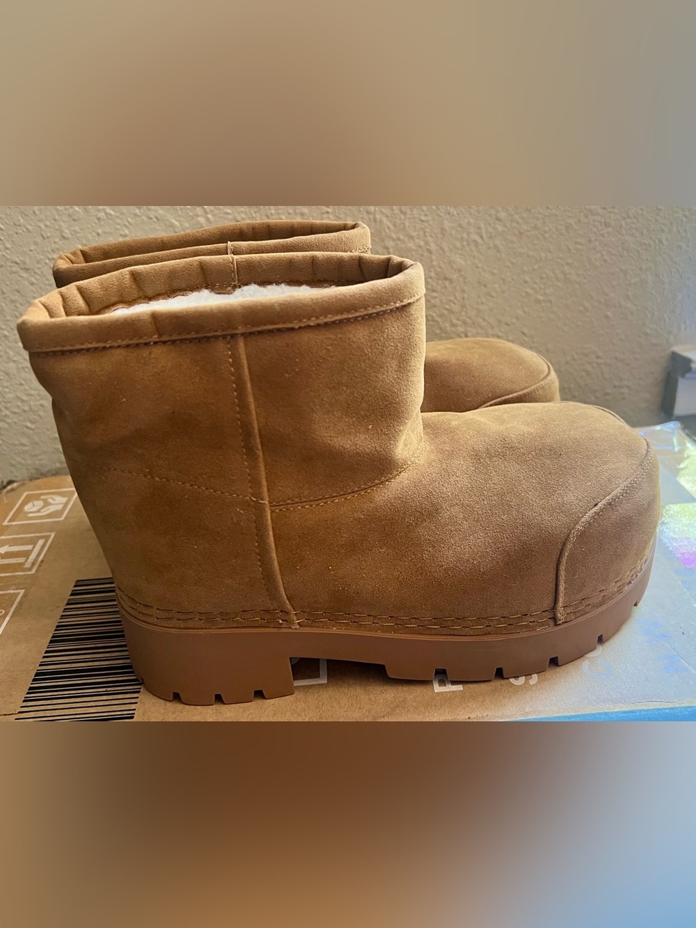 Faux Suede Ankle Winter Boot in Chestnut Brown